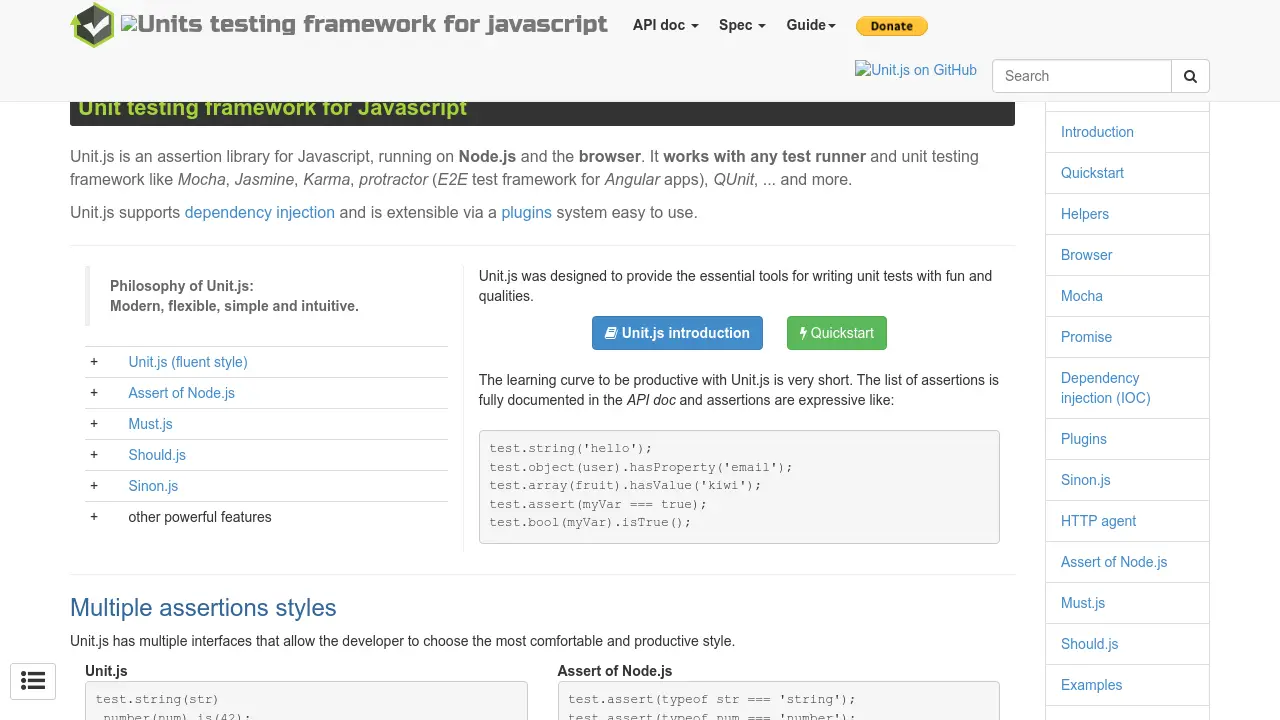Screenshot of Unit.js