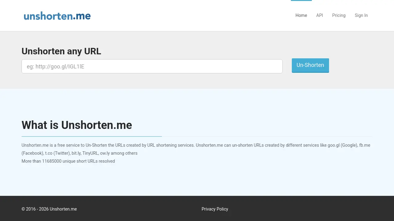 Screenshot of Unshorten.me