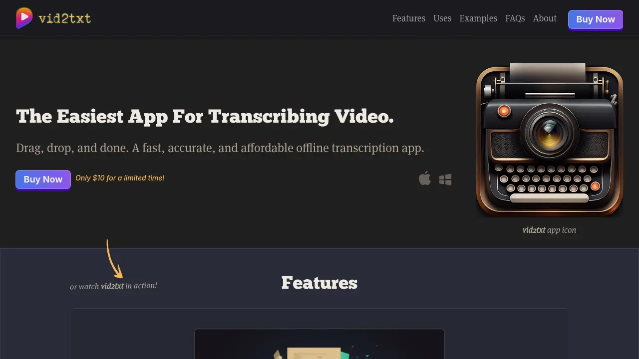 Screenshot of vid2txt