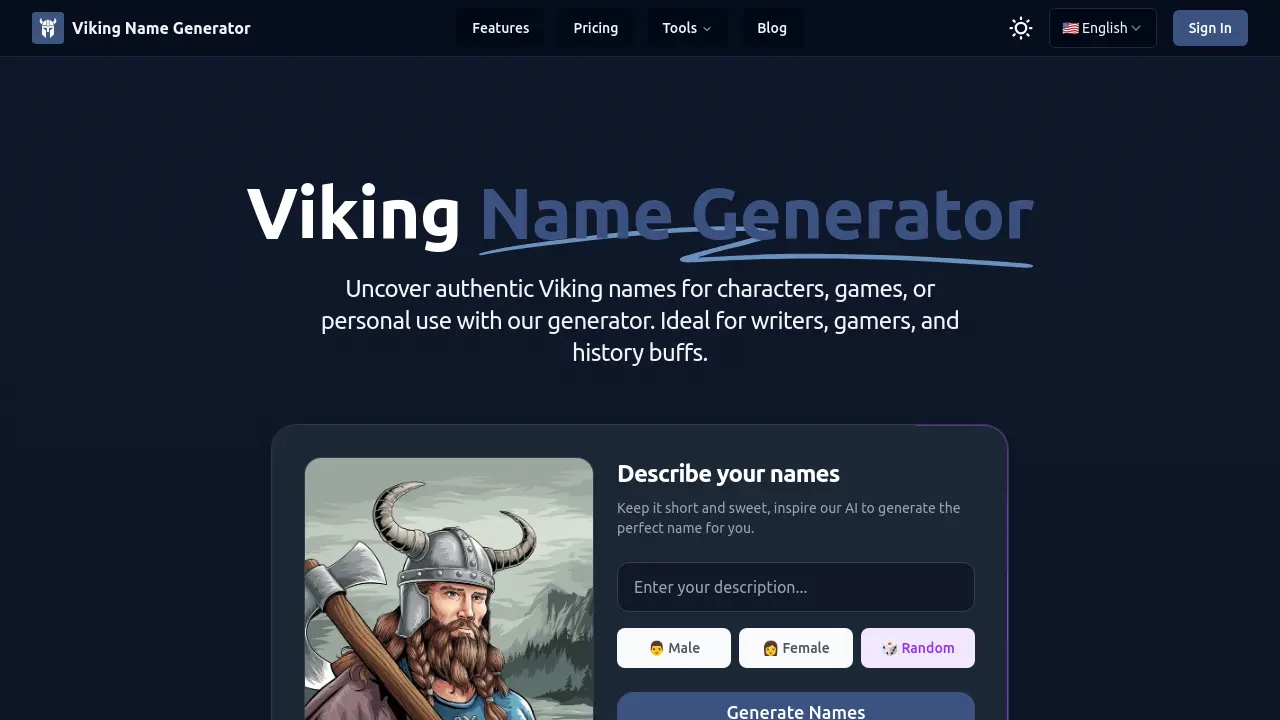 Screenshot of Viking Name Generator