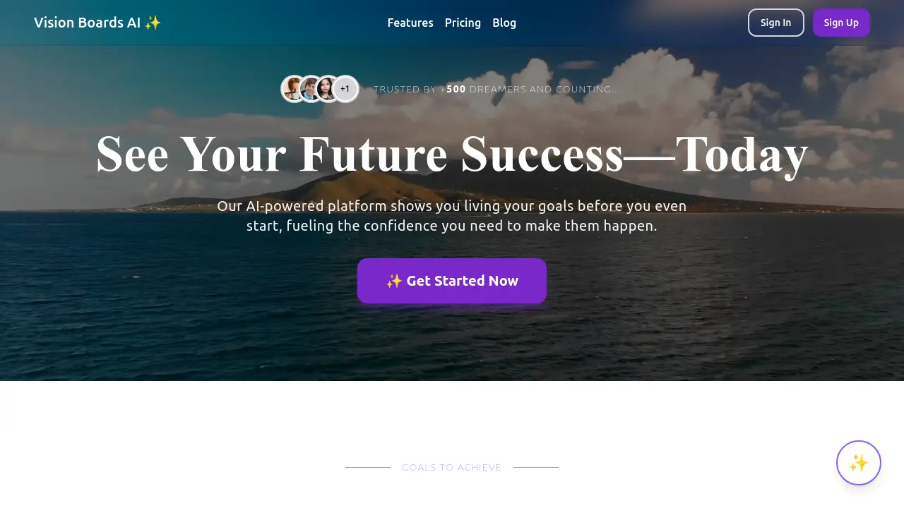 Screenshot of Vision Boards AI