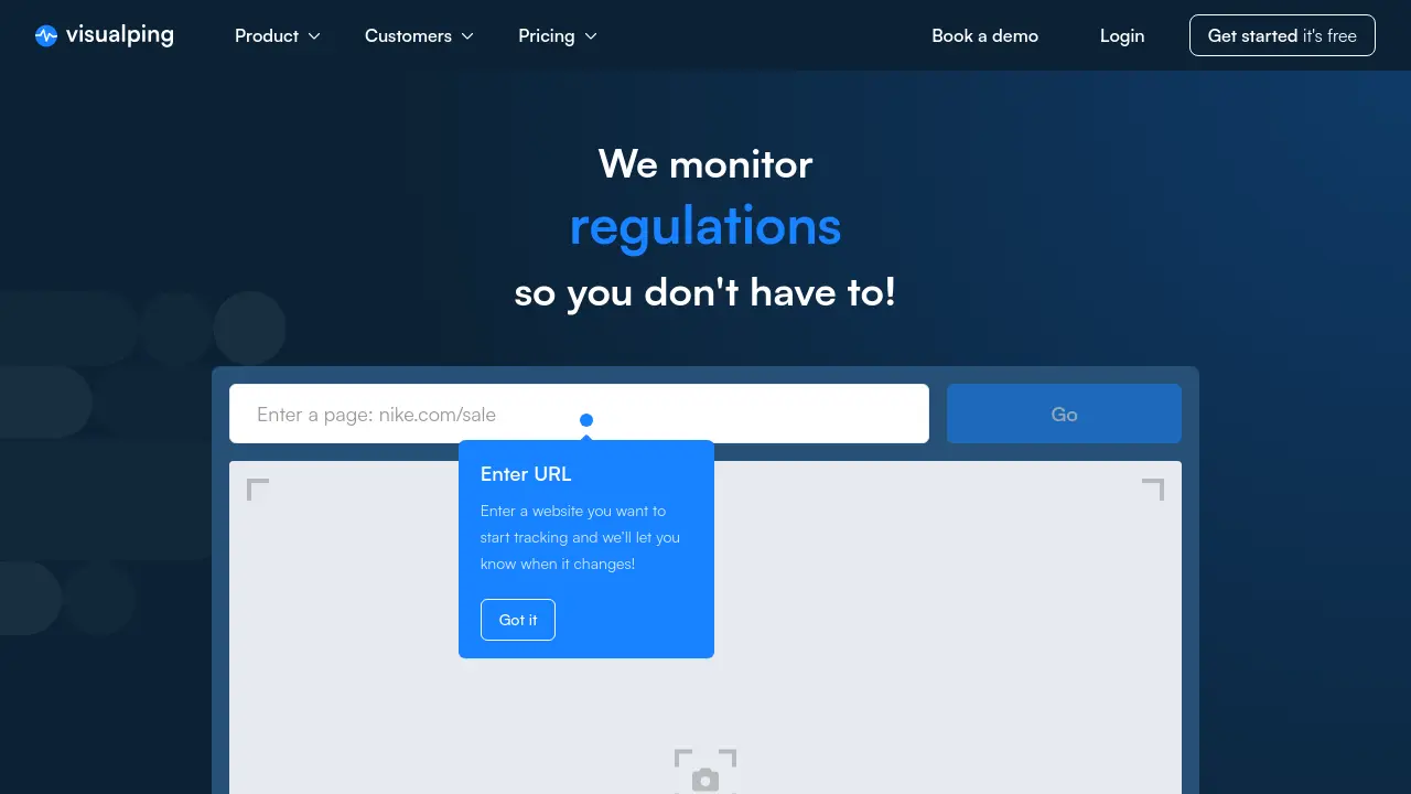 Screenshot of Visualping