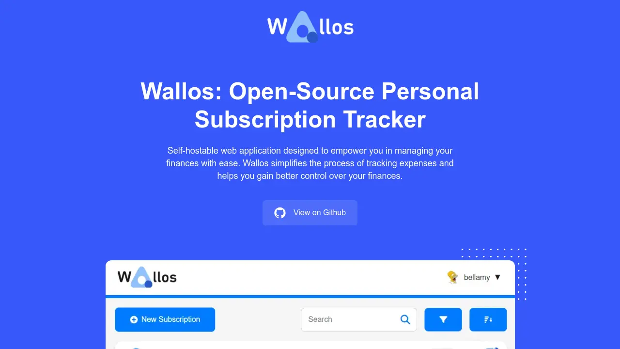 Screenshot of Wallos