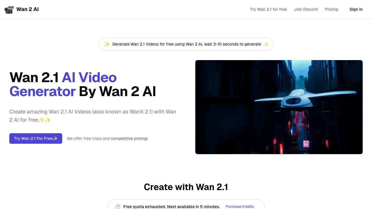 Screenshot of Wan 2 AI