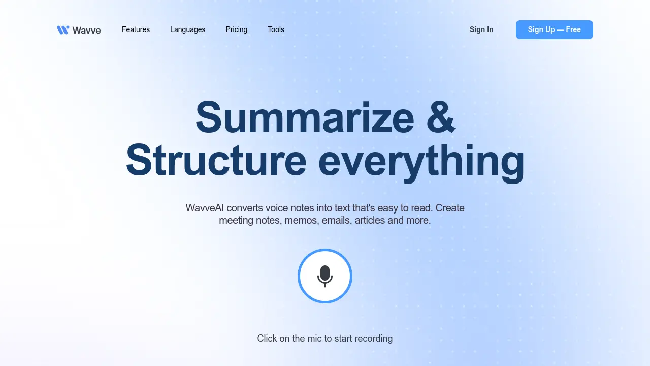 Screenshot of WavveAI