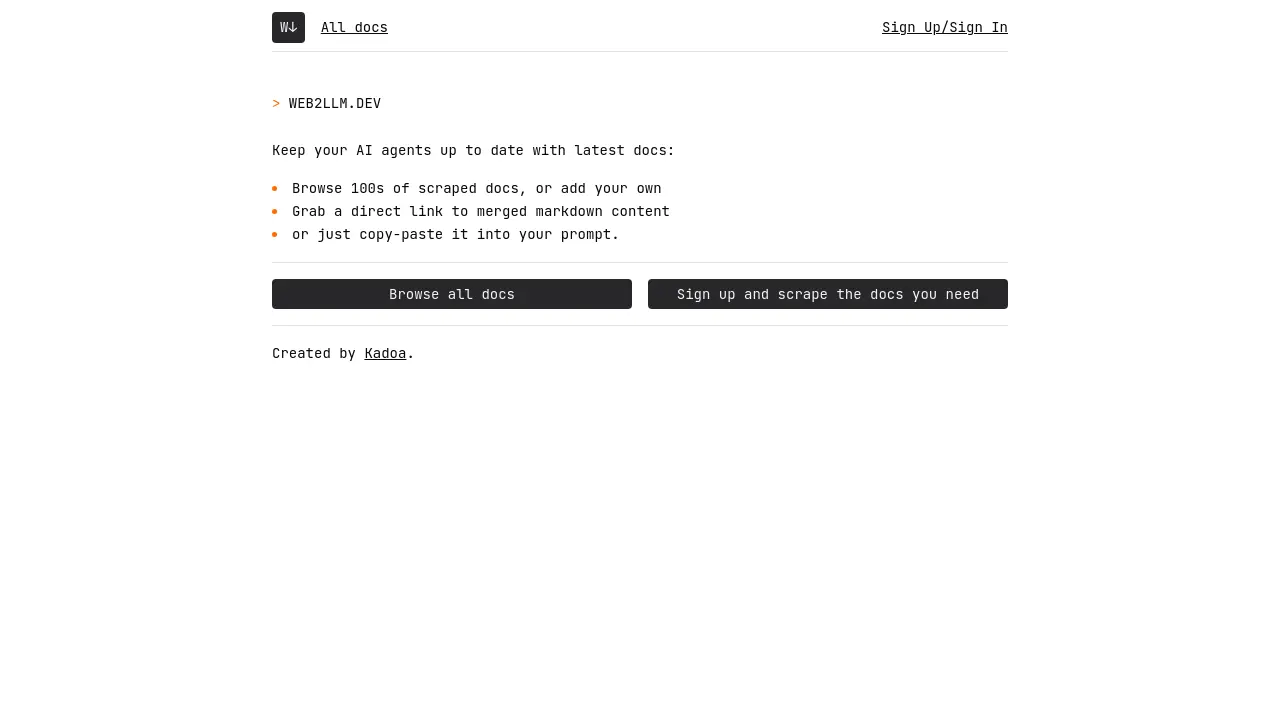 Screenshot of web2llm.dev
