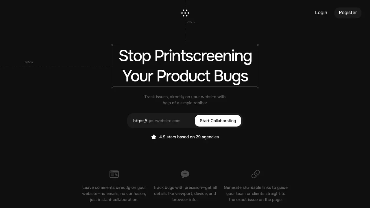 Screenshot of Website Issue Tracking Toolbar