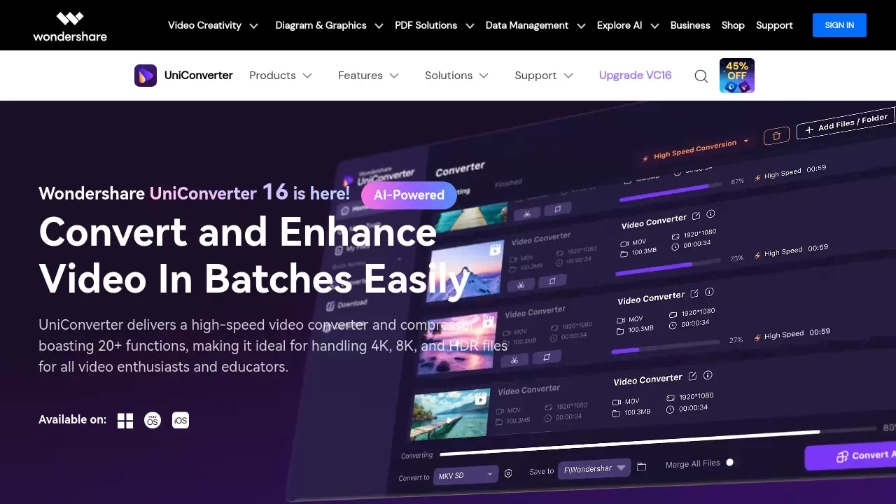 Screenshot of Wondershare UniConverter