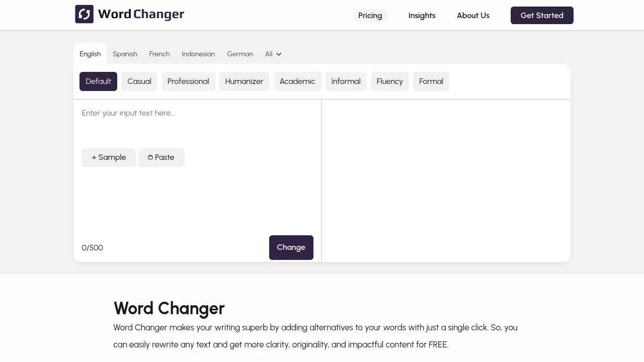 Screenshot of Word Changer