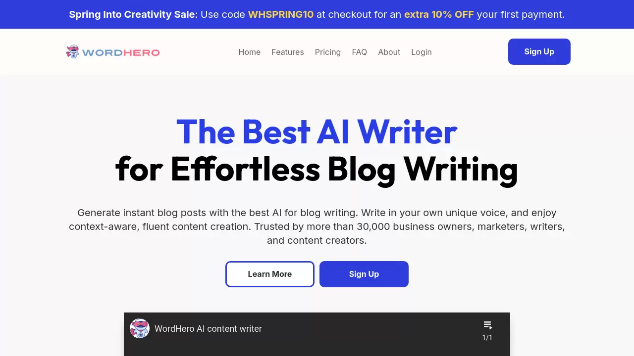 Screenshot of WordHero