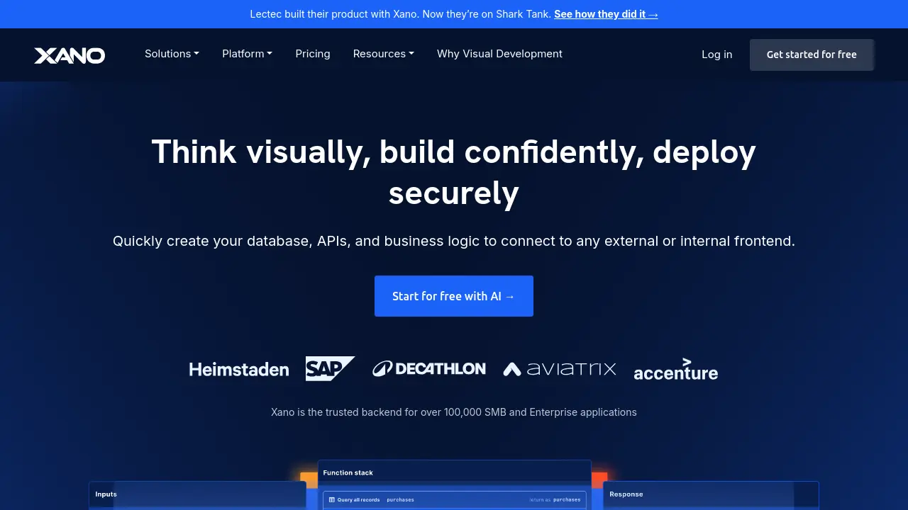 Screenshot of Xano