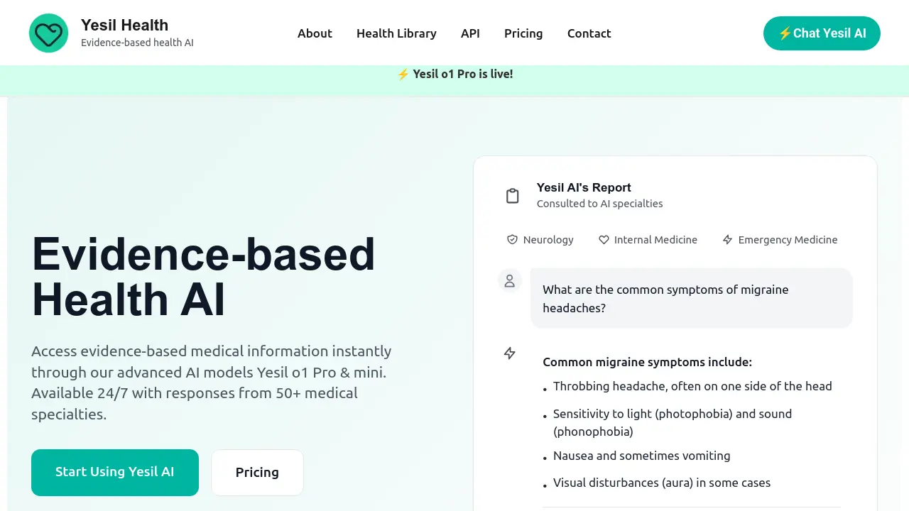 Screenshot of Yesil Health AI