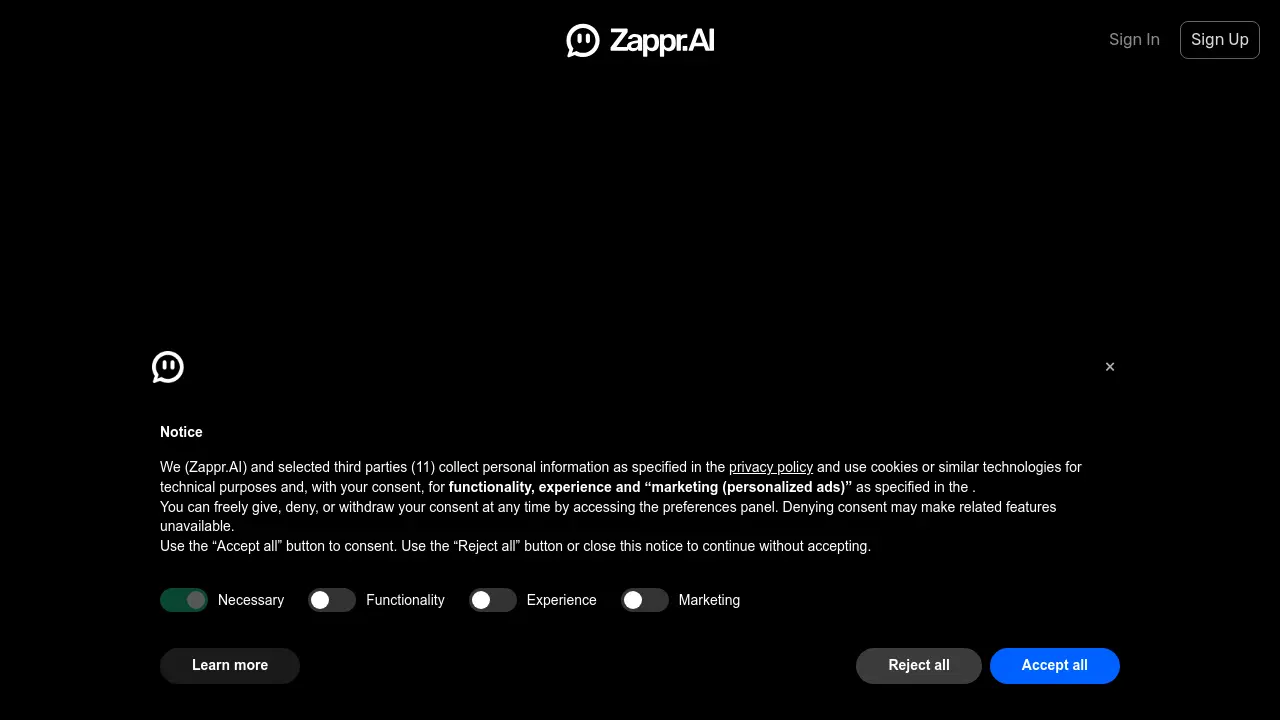 Screenshot of Zappr.AI