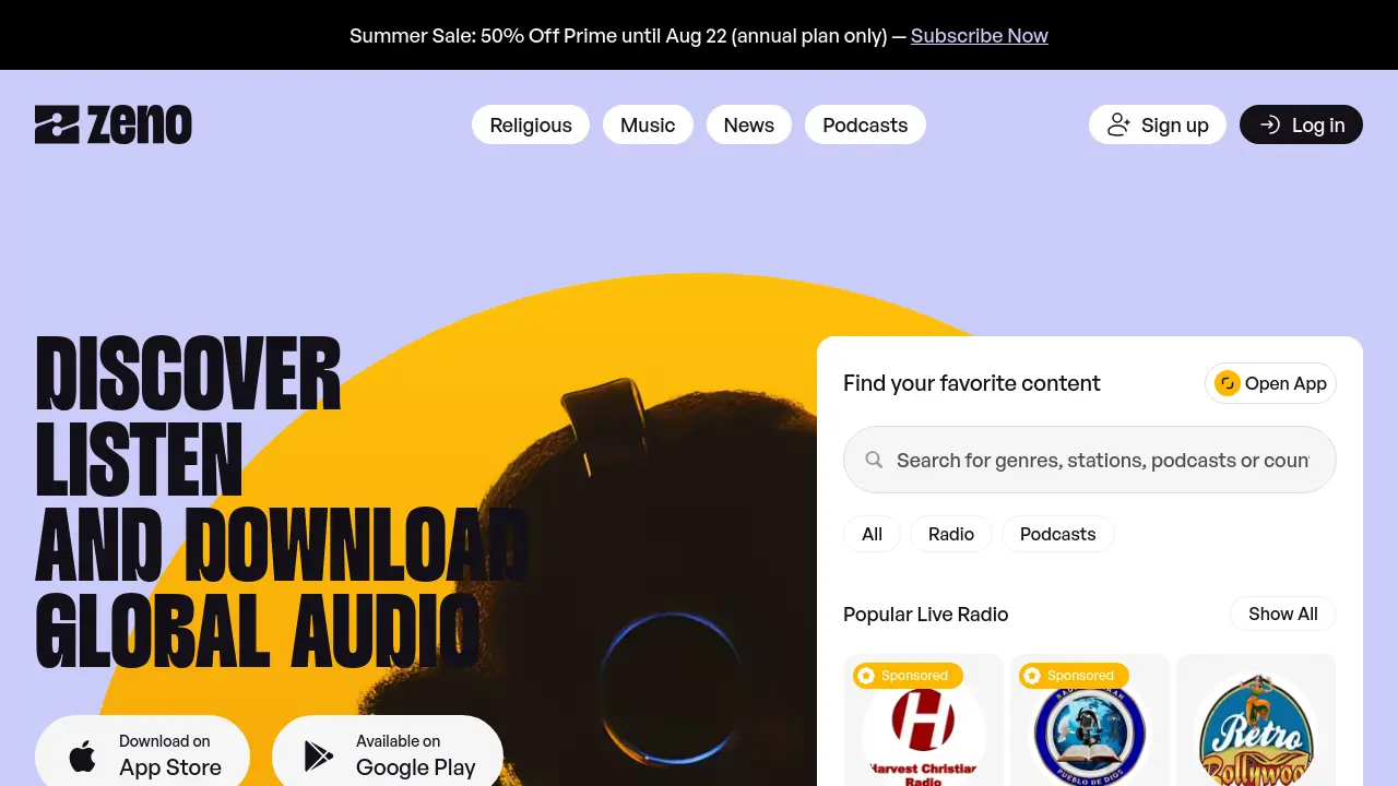 Screenshot of Zeno FM