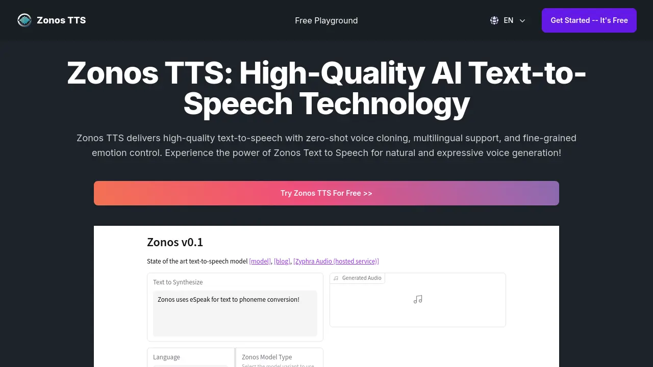 Screenshot of Zonos TTS